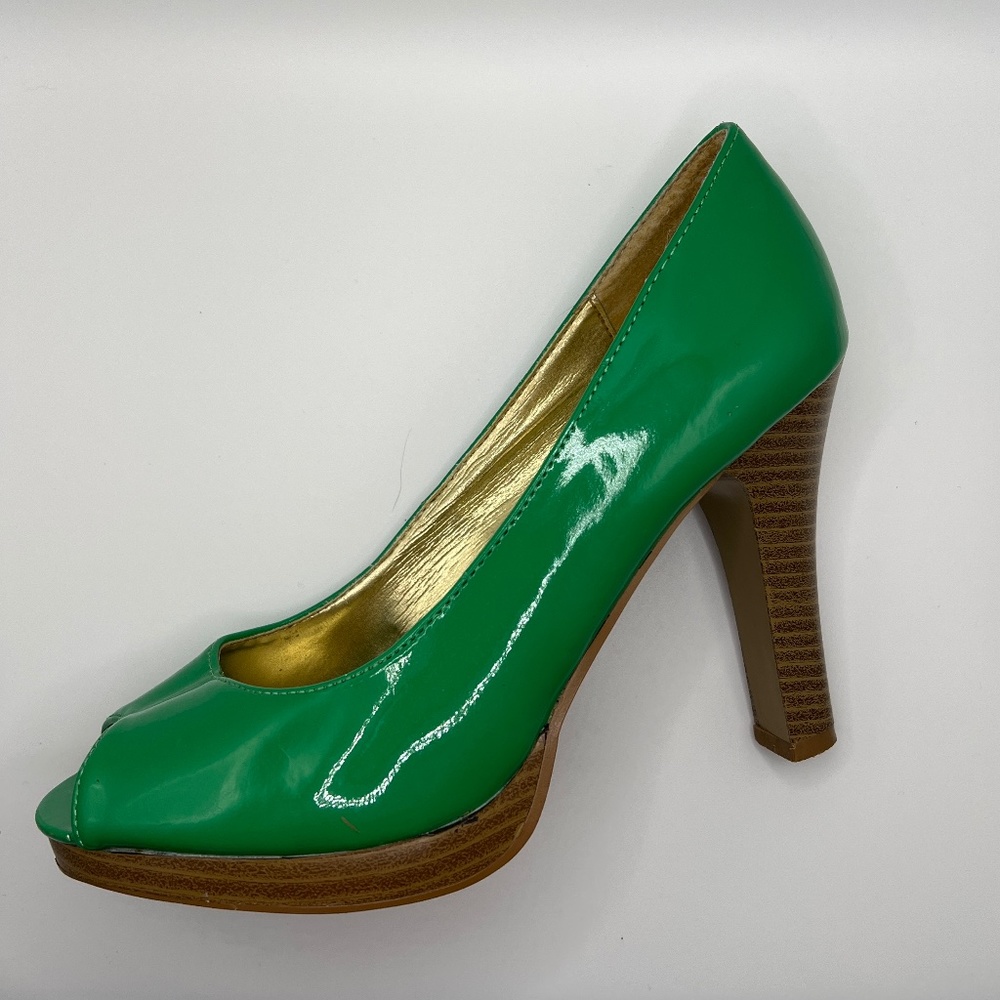 Charlotte Russe “Sandy” Green Patent Peep Toe Pump